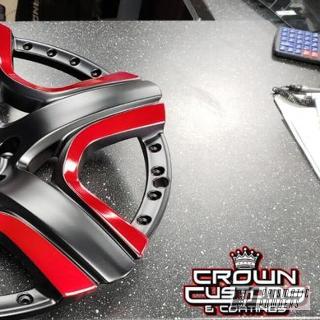 Powder Coated Bently Wheel In Black Jack And Lollypop Red