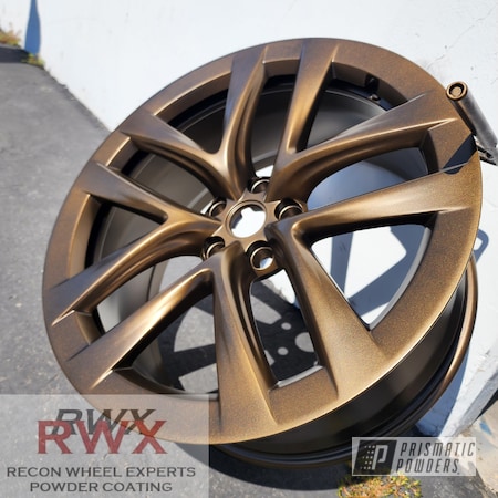 Powder Coating: Tesla Wheels,DARK BRONZE UMB-0499,Recon Wheel Experts,Tesla,Tesla Wheel,Custom Powder Coated Wheels,Prismatic Powders,Wheels