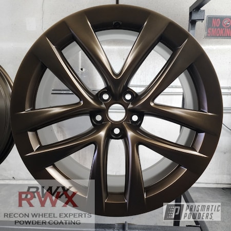 Powder Coating: Wheels,DARK BRONZE UMB-0499,Tesla Wheels,Custom Powder Coated Wheels,Tesla Wheel,Prismatic Powders,Tesla,Recon Wheel Experts
