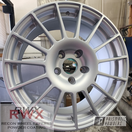 Powder Coating: MATTE CLEAR PPB-4509,Wheels,Silver,Porsche Silver PMS-0439,Custom Wheels,Competition Wheels,powder coating,Prismatic Powders,Matte Finish,Recon Wheel Experts