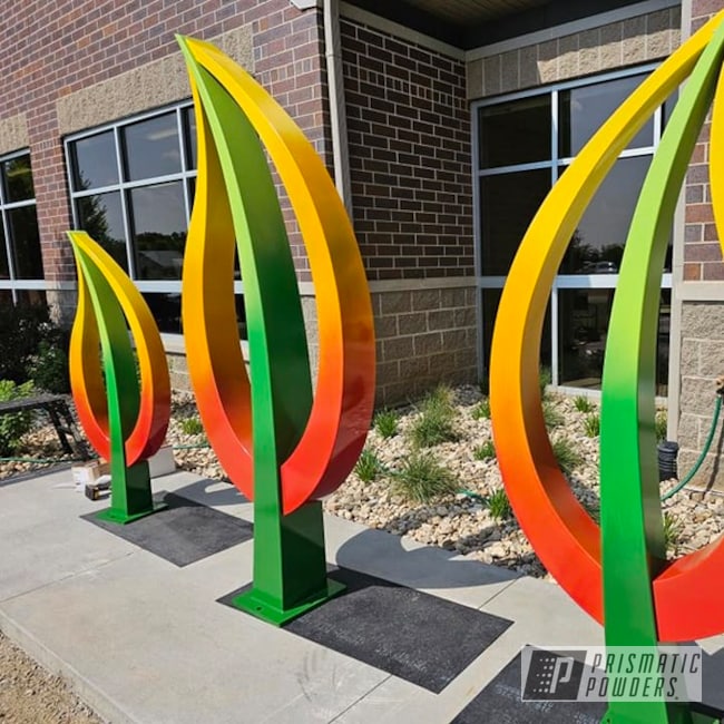 Powder Coated Ral 1021, Ral 3000, Ral 1007, Ral 6018, Tractor Green And Sublime Metal Sculpture