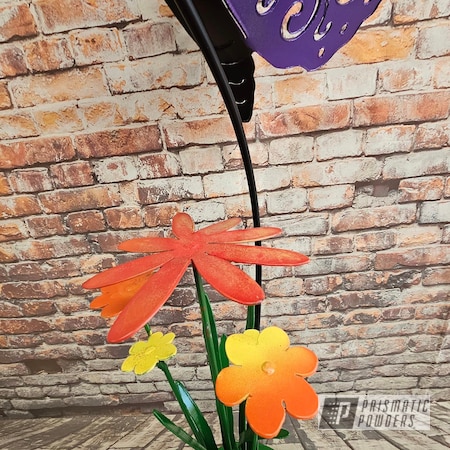 Powder Coating: Multi Color Application,Alex the Grape PMB-3082,Tractor Green PSS-4517,Yard Stakes,Multi-Powder Application,Orange Madness PMB-10639,Yard Art,Yard Decor,Powder Coated Yard Art and Stakes