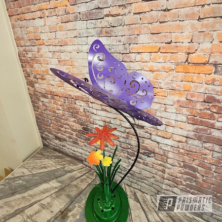 Powder Coating: Multi Color Application,Alex the Grape PMB-3082,Tractor Green PSS-4517,Yard Stakes,Multi-Powder Application,Orange Madness PMB-10639,Yard Art,Yard Decor,Powder Coated Yard Art and Stakes