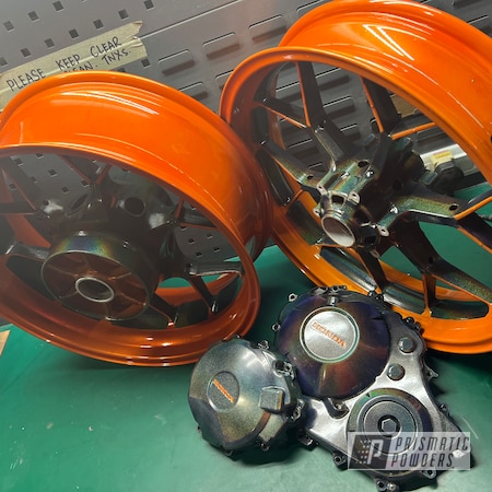 Powder Coating: Clear Vision PPS-2974,Motorcycle Rims,Motorcycle Parts,Honda Motorcycle,Honda CBR Wheels,Motorcycle Wheels,Motorcycles,Illusion Orange PMS-4620,CBR1000RR,Prismatic Universe PMB-10367