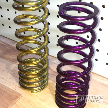Powder Coating: Candy Gold PPB-2331,Motorcycle Spring,Clear Vision PPS-2974,Motorcycle Parts,Motorcycle shock spring,Illusion Violet PSS-4514