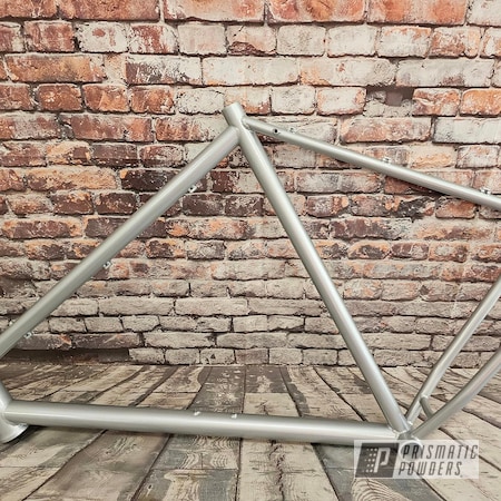 Powder Coating: BMW Silver PMB-6525,Bicycles,Clear Vision PPS-2974,Custom Bicycle Frame,Bicycle Frame