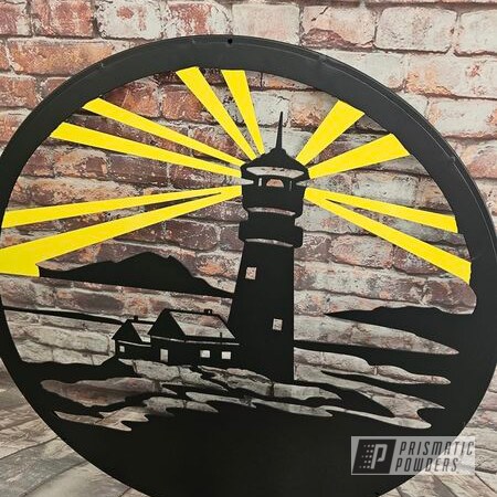 Powder Coating: BLACK JACK USS-1522,Custom Two Tone,Small Wall Hanging,Two Coat Application,wall art,Outdoor Decor,lighthouse