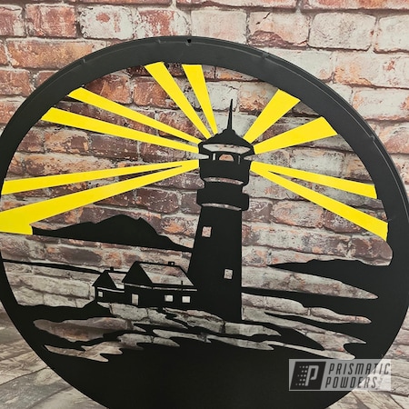 Powder Coating: BLACK JACK USS-1522,Custom Two Tone,Small Wall Hanging,Two Coat Application,wall art,Outdoor Decor,lighthouse