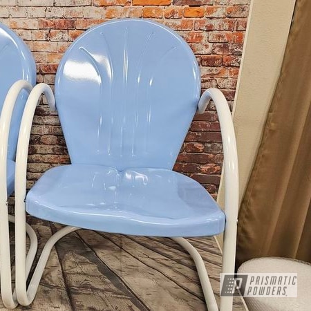 Powder Coating: Pearlized White II PMB-4244,Outdoor Patio Furniture,Troll Blue PSS-2657,Lawn Chairs,Patio Chairs,Vintage Lawn Chairs,Vintage Chairs