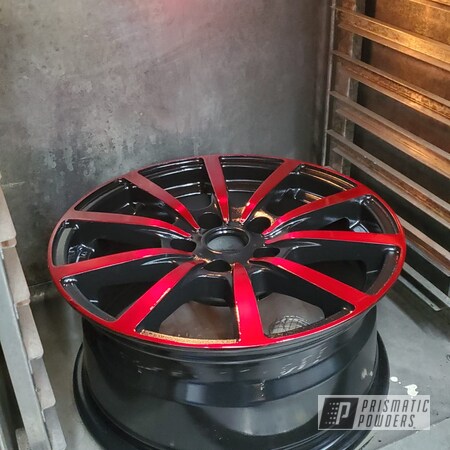 Powder Coating: Red Wheel PSS-2694,Automotive,clean,Polished,Rims,GLOSS BLACK USS-2603,Laser