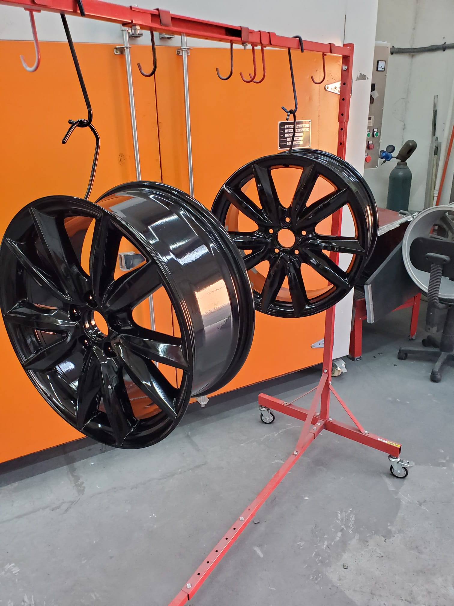 Powder Coated Raptor Red Rims Automotive Rims coated with Red Wheel and Gloss Black | Prismatic Powders