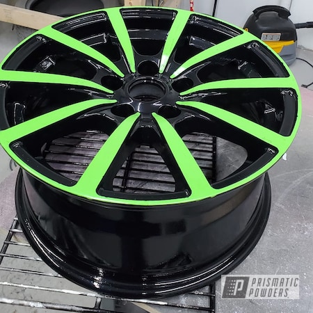 Powder Coating: Laser,clean,Rims,Red Wheel PSS-2694,Polished,Automotive,GLOSS BLACK USS-2603