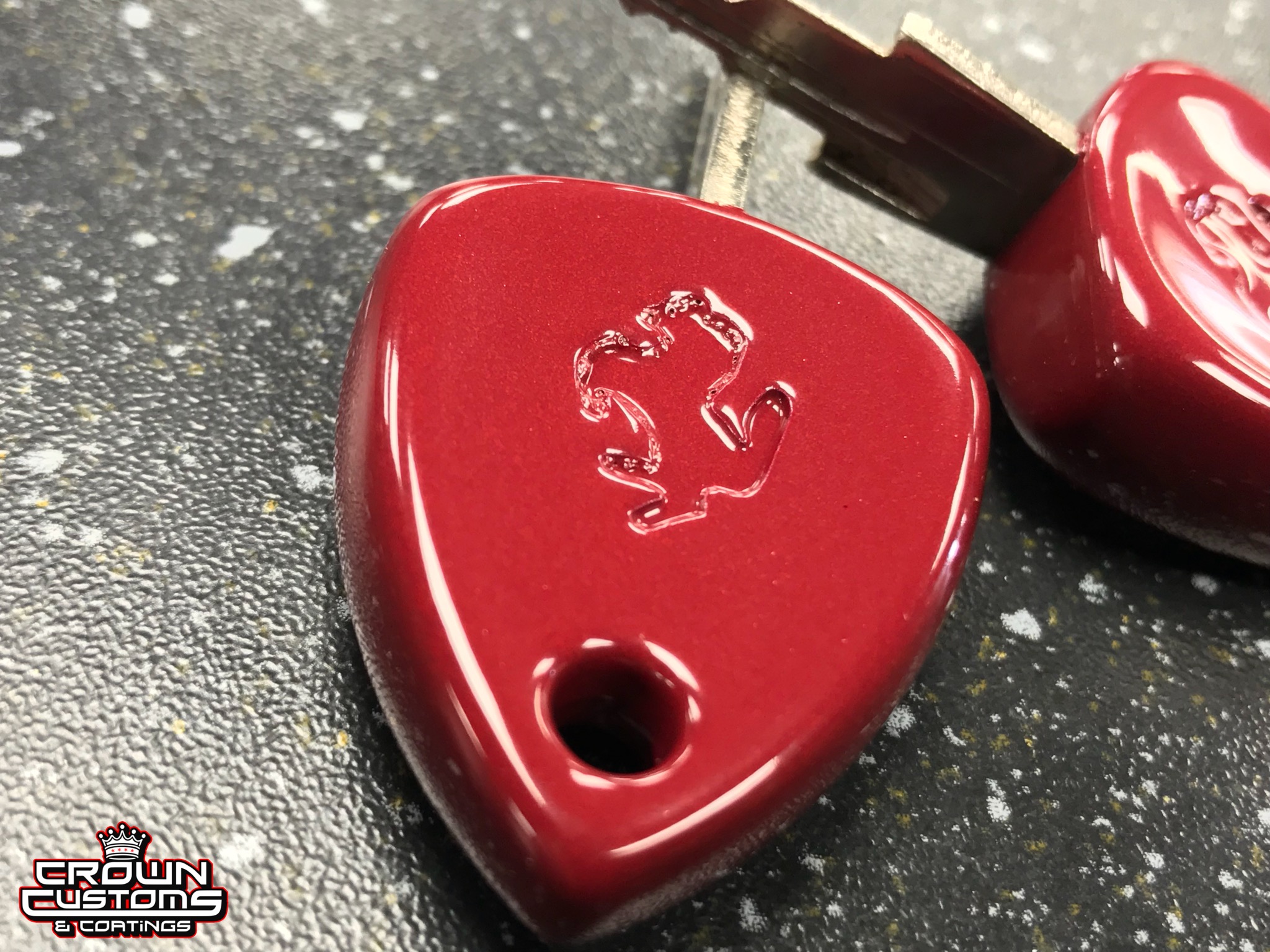 Powdercoat Car Key Ferrari keys refinished in Royal Maroon | Prismatic Powders