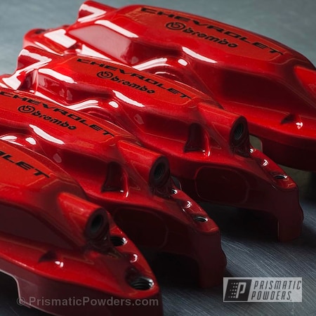 Powder Coating: Really Red PSS-4416,Chevy Brakes,Clear Vision PPS-2974,Automotive,Camaro SS Brake Calipers,Custom Brembo Brake Calipers