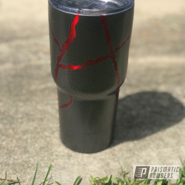 Tumbler 30 Oz Powder Coated In A Red And Textured Silver Finish