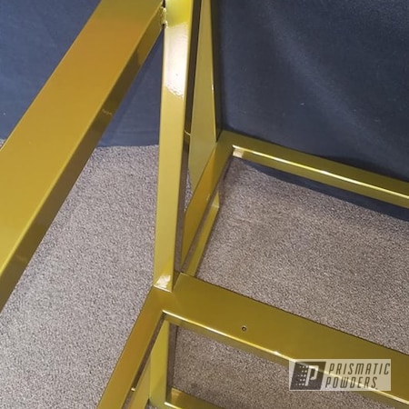 Powder Coating: Custom Furniture,Transparent,SUPER CHROME USS-4482,Two Stage Application,Buttered Brass PPS-1547,chair