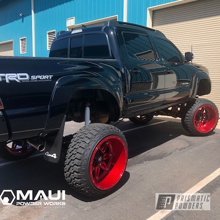 Powder Coating: Monster Truck,Toyota,DIAMOND RED UPB-5019,Rims,Tacoma,Fuelforged,Automotive,TRD,Wheels,TwoCoat