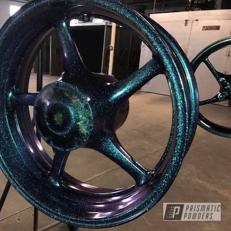 Powder Coating: Clear Vision PPS-2974,Motorcycle Rims,Chameleon Teal PPB-5733,Motorcycles