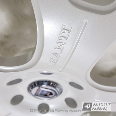 Powder Coating: Wheels,Automotive,Powder Coated Automotive Wheels,Escalade White PMB-5977,Asanti Wheel Restoration,Diamond Pearl Clear PPB-6631