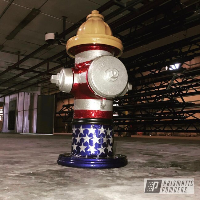Fire Hydrant In An American Flag Powder Coated Finish
