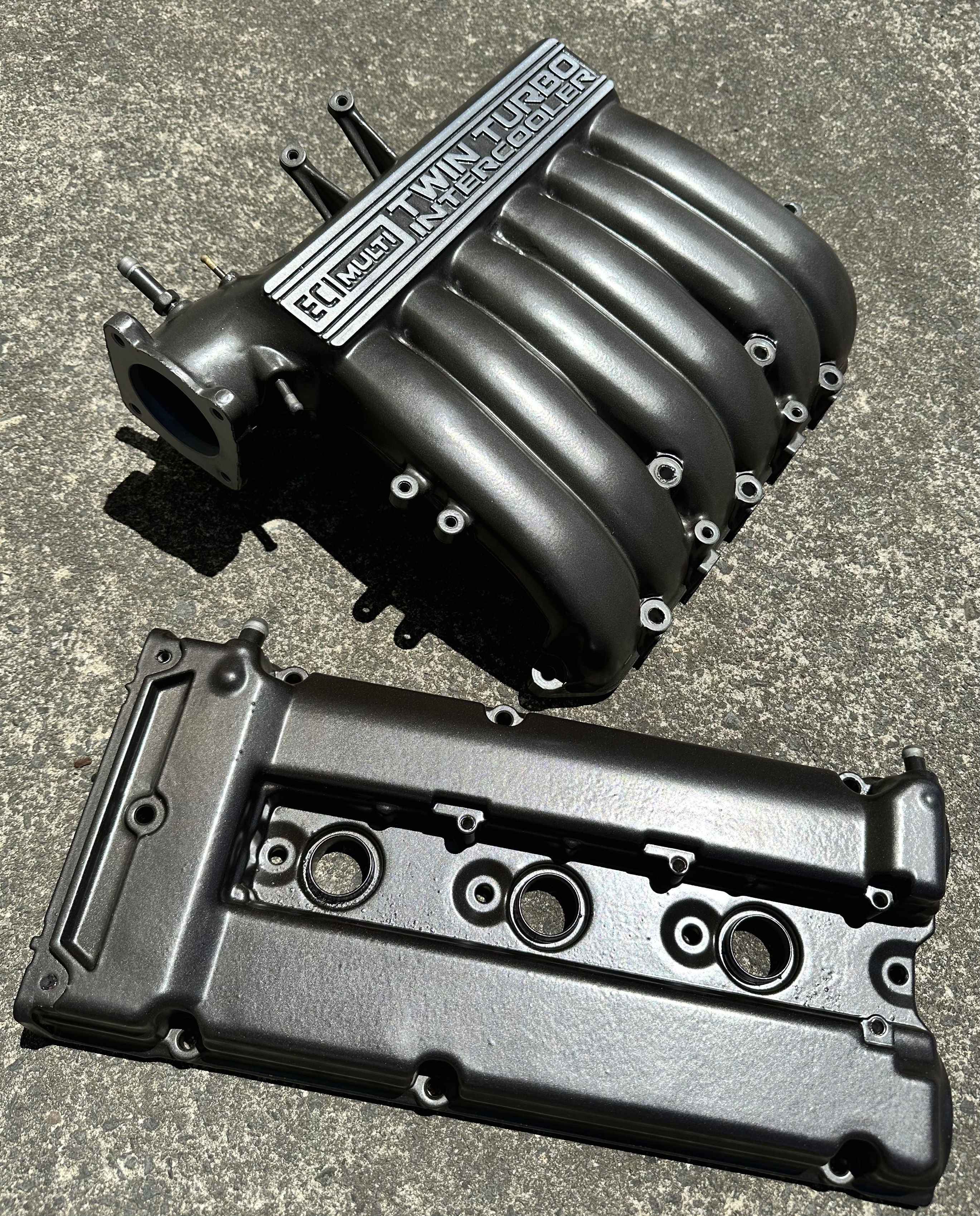 POWDER COATED MITSUBISHI EVO PLENUM & ROCKET COVER IN BRUSHED NICKEL ...