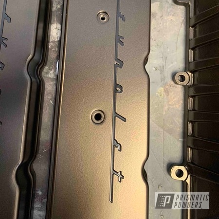 Powder Coating: Automotive,TRIPLE BRONZE UMB-4548,Valve Covers,Ink Black PSS-0106,Super Charger Cover