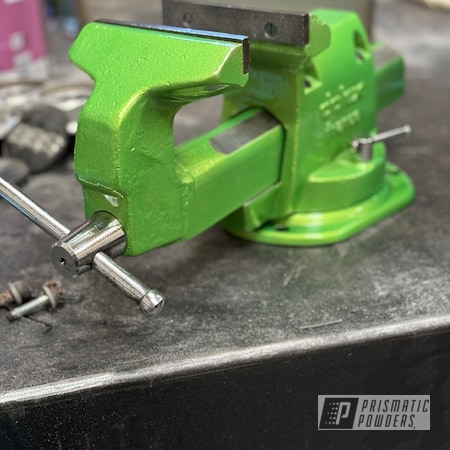 Powder Coating: Bench Vise,Shop Tools,FRACTURED ILLUSION GREEN PVB-10298,Clear Vision PPS-2974