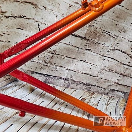 Powder Coating: Illusion Orange Cherry PMB-5509,Bicycles,Clear Vision PPS-2974,Custom Bicycle Frame,Powder Coating Fade,Illusion Orange PMS-4620,Color Fade,Illusion Red PMS-4515,Bicycle Frame