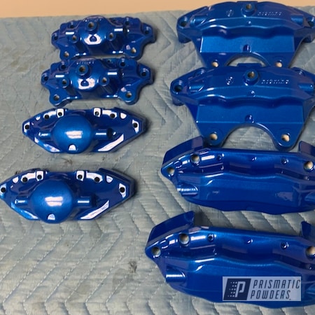 Powder Coating: Automotive Parts,Clear Vision PPS-2974,Automotive,Brake Calipers,Illusion Smurf PMB-6909