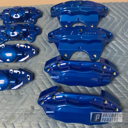 Powder Coating: Automotive,Clear Vision PPS-2974,Brake Calipers,Automotive Parts,Illusion Smurf PMB-6909