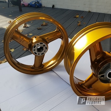 Brassy Gold Powder Coated Motorcycle Wheels