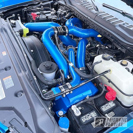Powder Coating: 6.7 Powerstroke,Automotive Parts,Ford,Clear Vision PPS-2974,Illusion Lite Blue PMS-4621,Automotive,Intake Pipe