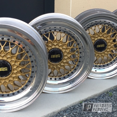 Powder Coating: Automotive,Clear Vision PPS-2974,BBS Wheels,Spanish Gold EMS-0940,Automotive Parts