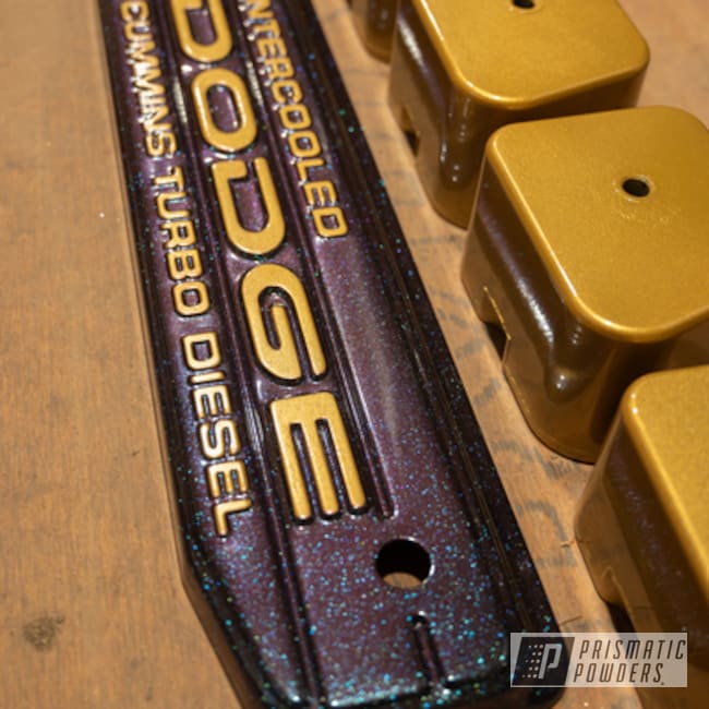 Dodge Cummins Valve Cover Powder Coated In Clear Vision, Misty Burgundy, Chameleon Sapphire Teal And Prismatic Gold Ii