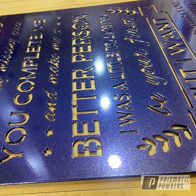 Custom Sign Powder Coated In Violet Sparkle And Aurora Sparkle