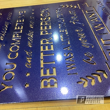 Custom Sign Powder Coated In Violet Sparkle And Aurora Sparkle