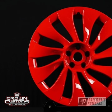 Clear Vision And Racer Red Tesla Wheels