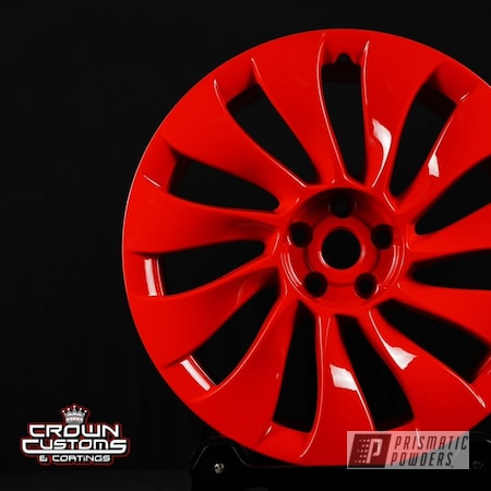 Powder Coating: Racer Red PSS-5649,Clear Vision PPS-2974,Custom Wheels,Tesla Wheels,Tesla,Custom Red Wheels
