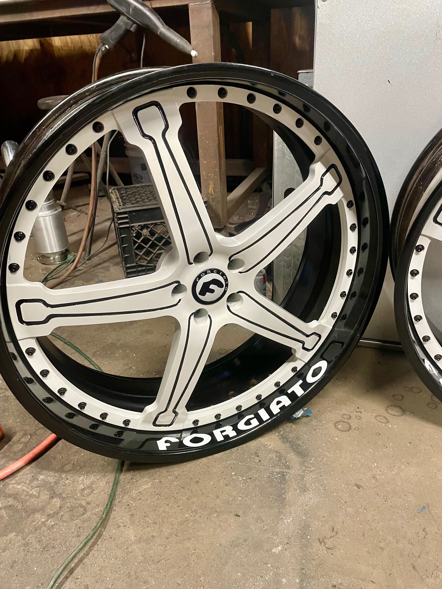 Whitw Rims Forgiato Wheels coated in Gloss Black and Gloss White | Prismatic Powders