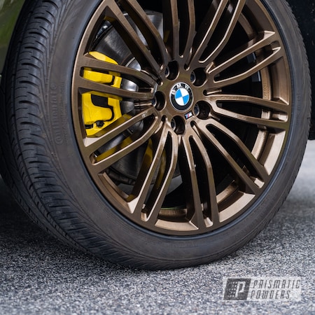 Powder Coating: Antique Bronze II PMB-6407,Wheels,BMW Wheels,BMW,Brake Calipers,BMW Rims,Hot Yellow PSS-1623