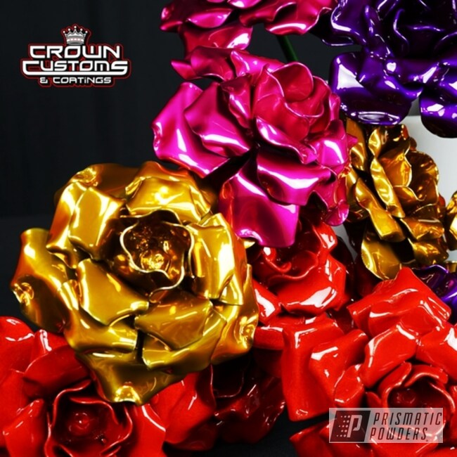 Custom Fabricated Roses Powder Coated In Illusion Red, Illusion Green, Illusion Violet And Illusion Pink