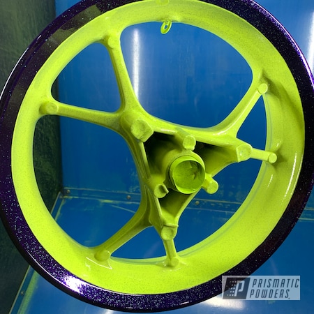 Powder Coating: Lollypop Purple PPS-1505,Disco Nights PPB-7055,Clear Vision PPS-2974,Automotive,Prismatic Powders,Neon Yellow PSS-1104