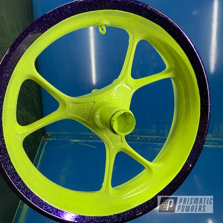 Powder Coating: Lollypop Purple PPS-1505,Disco Nights PPB-7055,Clear Vision PPS-2974,Automotive,Prismatic Powders,Neon Yellow PSS-1104