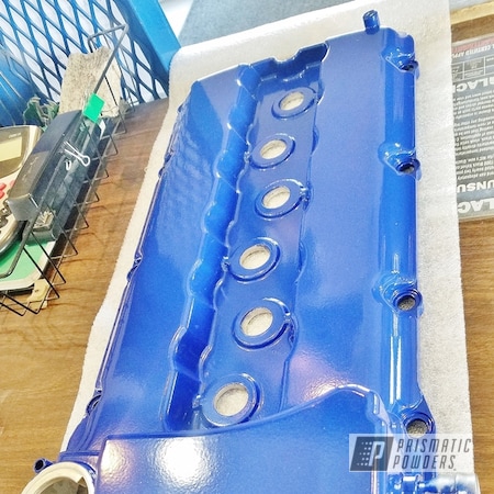 Powder Coating: Automotive,Clear Vision PPS-2974,Blue Valve cover,Applied Plastic Coatings,MOZ'S BLUE PMB-2642,Valve Cover