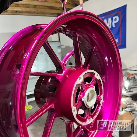 Powder Coating: Motorcycle Rims,ILLUSION RASPBERRY PMS-10785,Clear Vision PPS-2974,Powder Coated Yamaha R1,Road Bike,Automotive,Motorcycle Parts