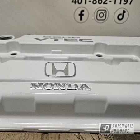 Powder Coating: Honda Valve Cover,POLISHED ALUMINUM HSS-2345,Polar White PSS-5053,Automotive