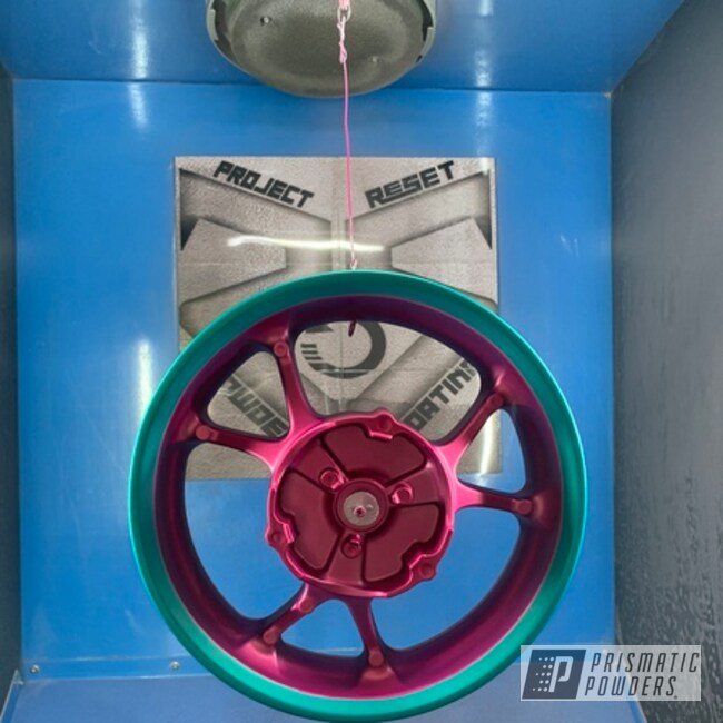 Wheels Powder Coated In Hd Teal, Super Chrome Plus, Illusion Pink And Casper Clear